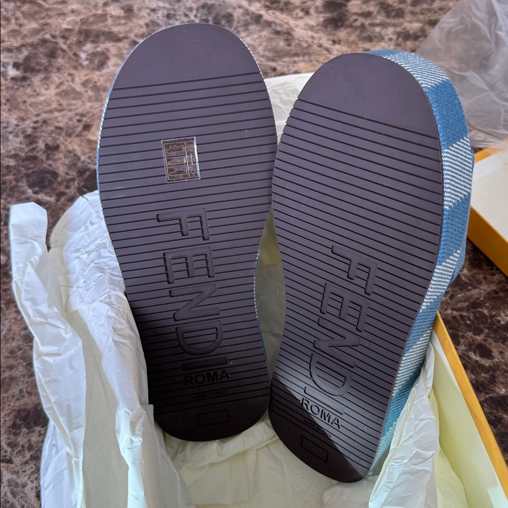 Fendi denim jacquard striped blue slide platform sandals sz 39 - Picture 8 of 10